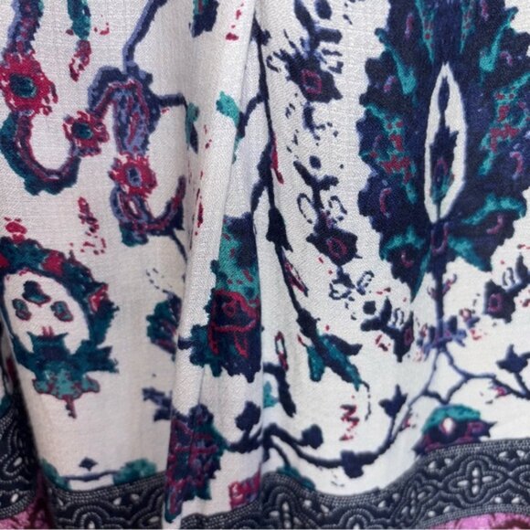 Lucky Brand Women's Large Floral Blouse Tunic Top Peasant Boho Long Sleeve Tie - Picture 7 of 10